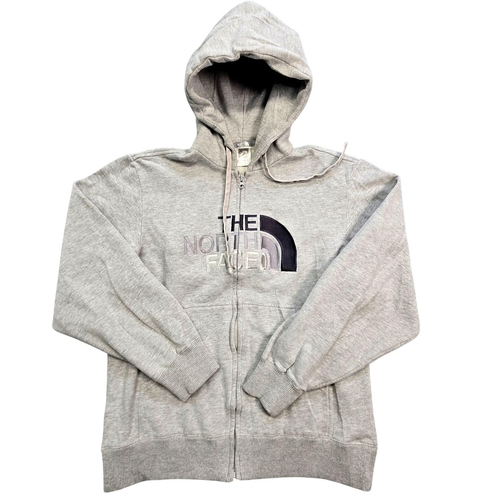 The North Face Hoodie Mens Medium Gray Full Zip Hooded Pocketed Embroidered Logo